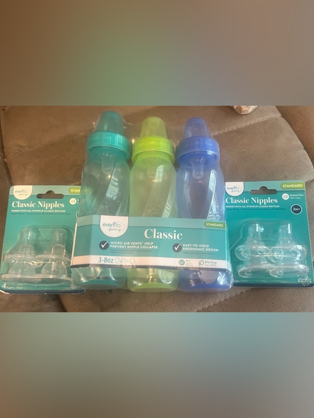 Evenflo Classic 3-Pack Baby Bottles, Slow & Medium Flow Nipples, Never Opened